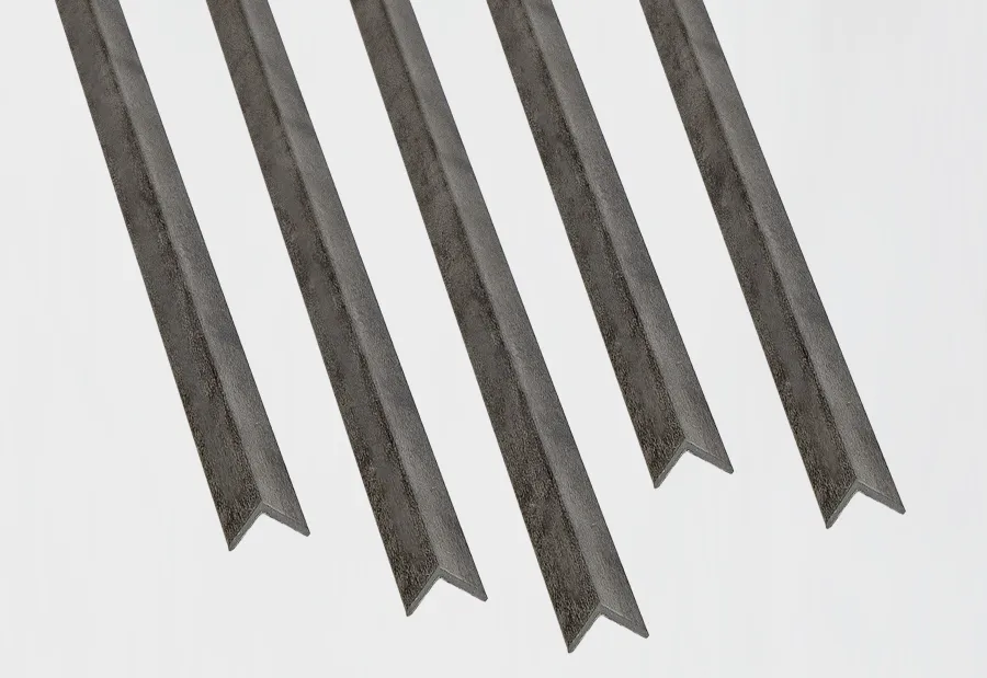 Five angled L trim corner trim pieces shown against a white background arranged in a descending order.