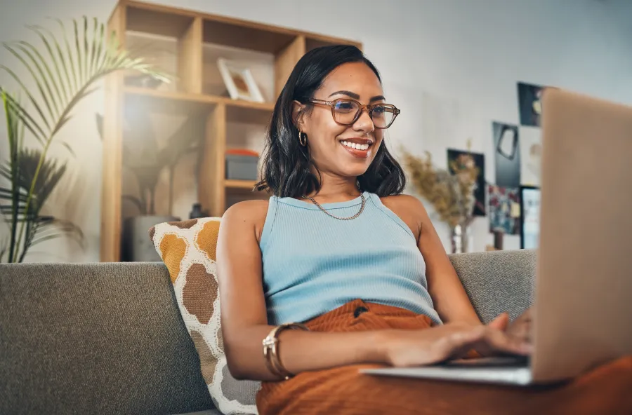 a woman sitting on a couch