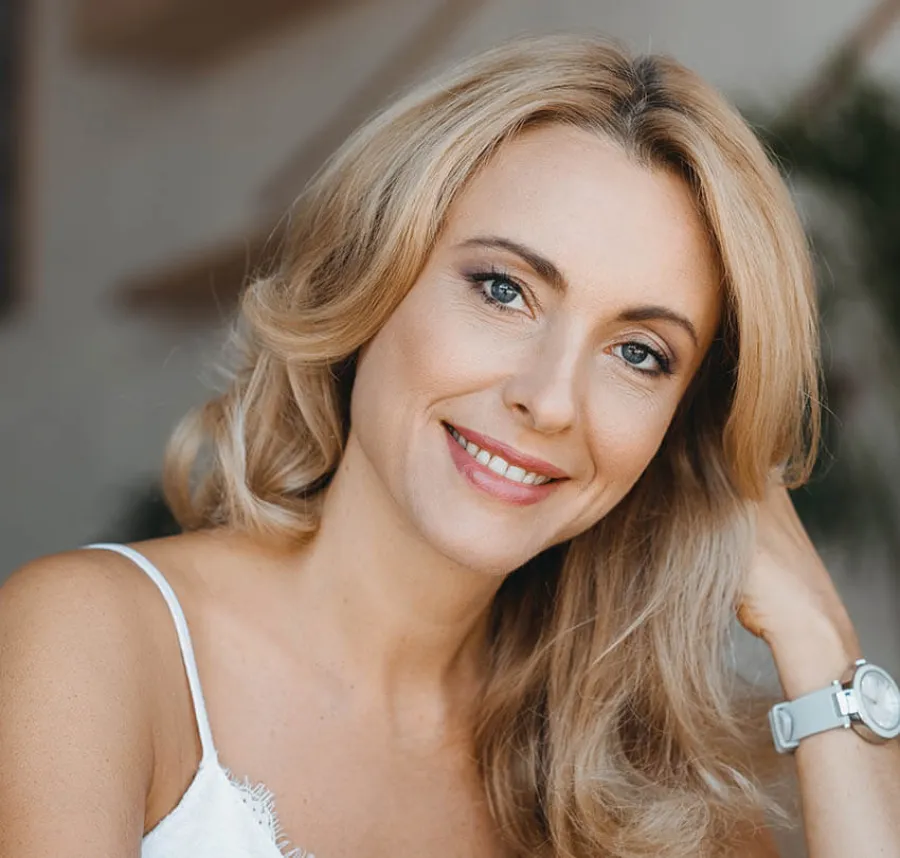 a woman with blonde hair