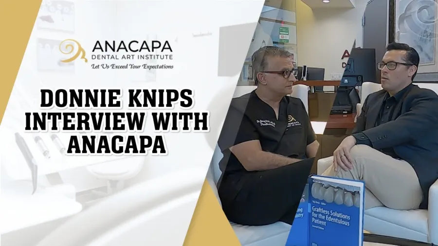 Donnie Knips interviews a dentist at Anacapa Dental Art Institute in a modern clinic setting.