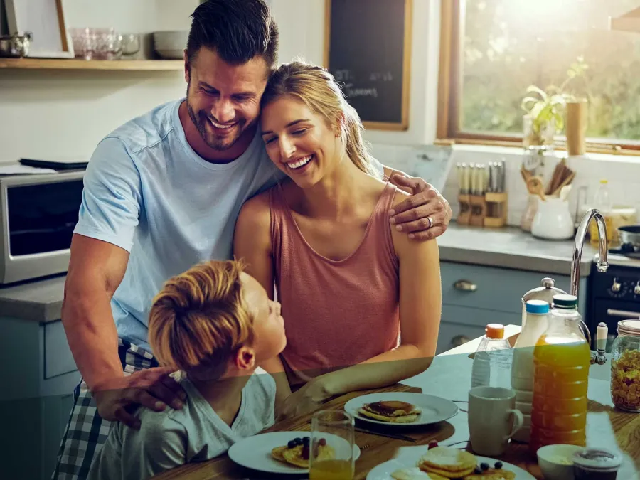 a family in the kitchen