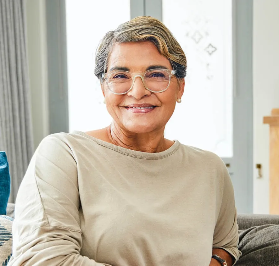 a woman wearing glasses