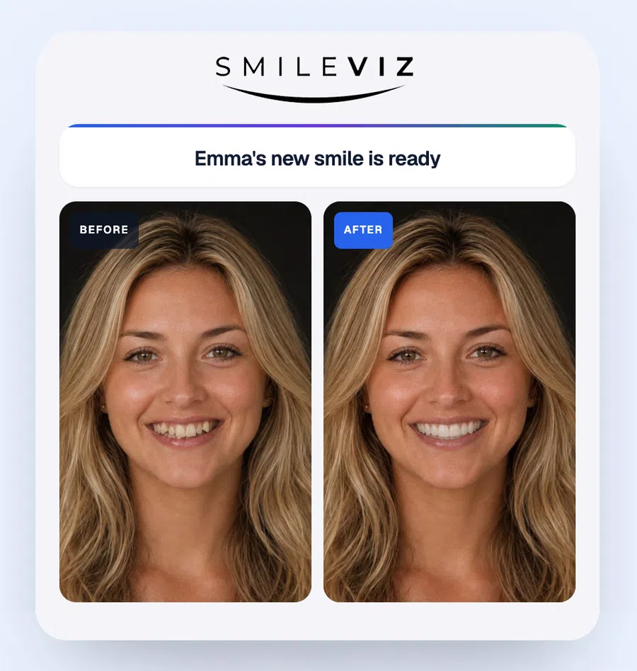 Smiling dentist in scrubs with patient holding a sign reading Always good fillings here.