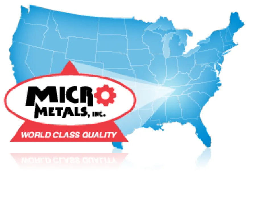 Map of the USA with Micrometals Inc. logo and slogan World Class Quality highlighted in red and black.