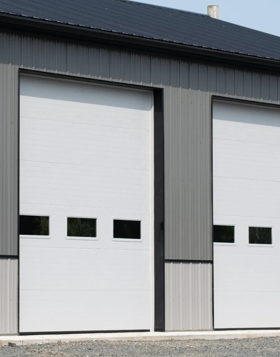 a building with garage doors