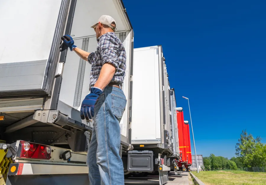 a man standing on the back of a truck