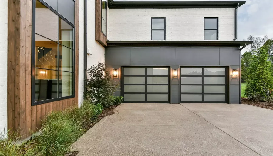 a building with a garage