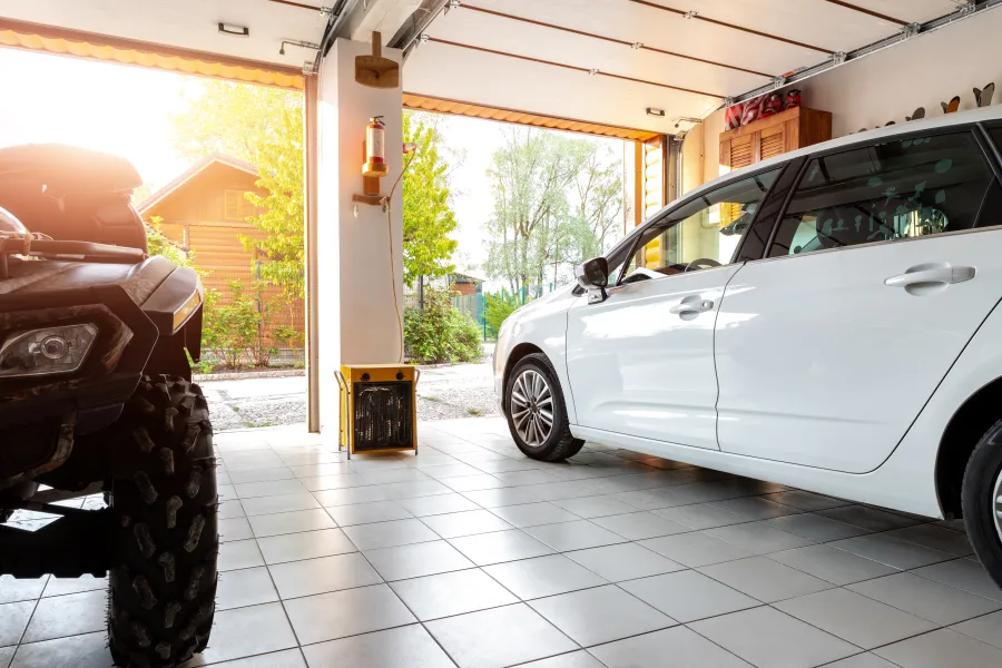 a car parked in a garage