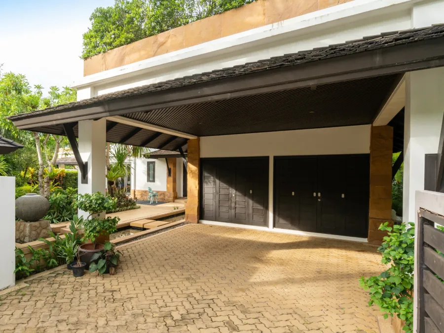 a house with a stone patio