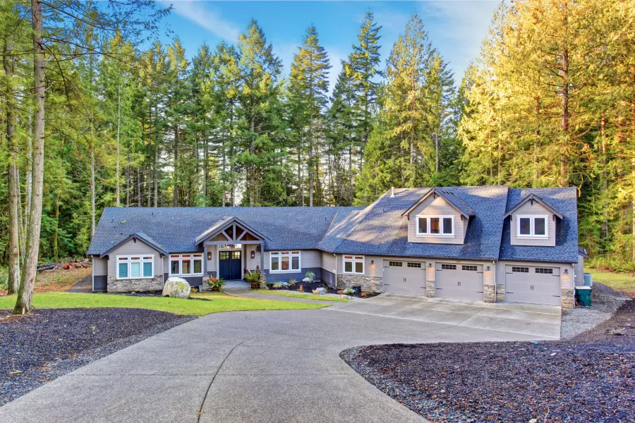 a house with trees around it