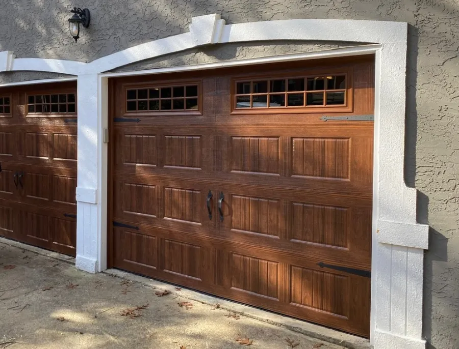 a wood door with a window