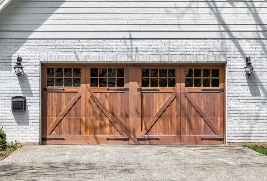 a wooden door on a building