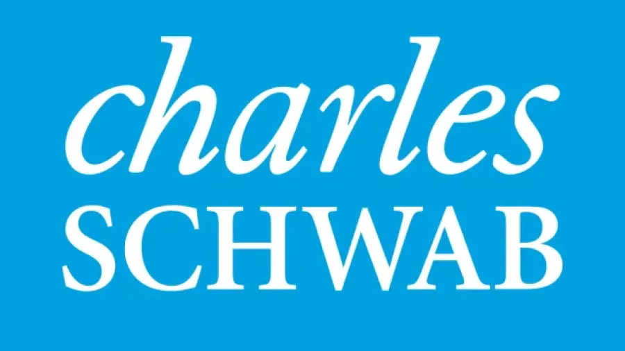 Charles Schwab logo with white text on a bright blue background