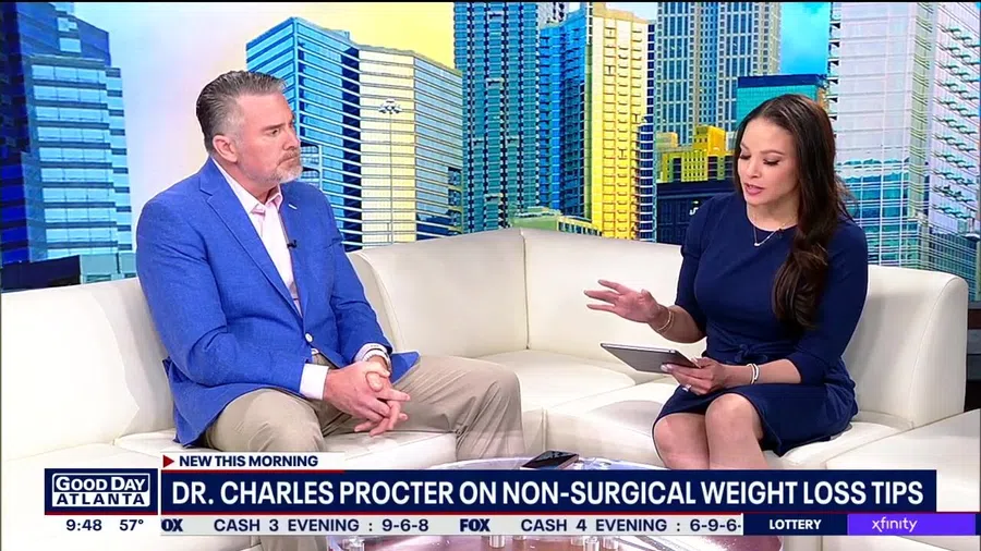 TV interview with Dr. Charles Procter discussing non-surgical weight loss tips on Good Day Atlanta show.