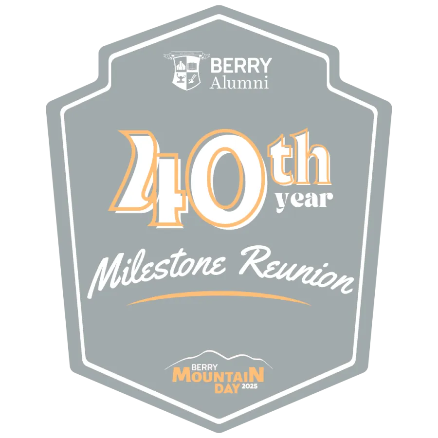 Berry Alumni 40th year Milestone Reunion badge for Berry Mountain Day 2025 event.