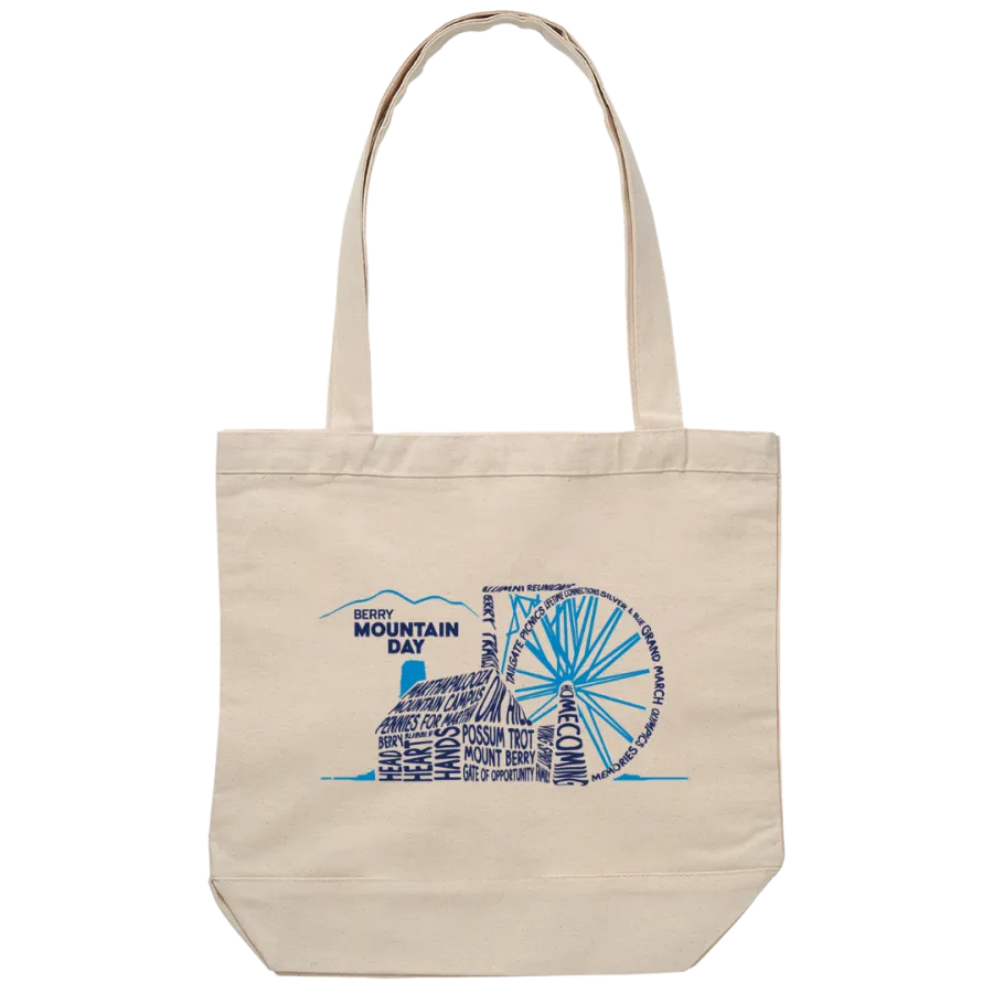 a white bag with a blue design