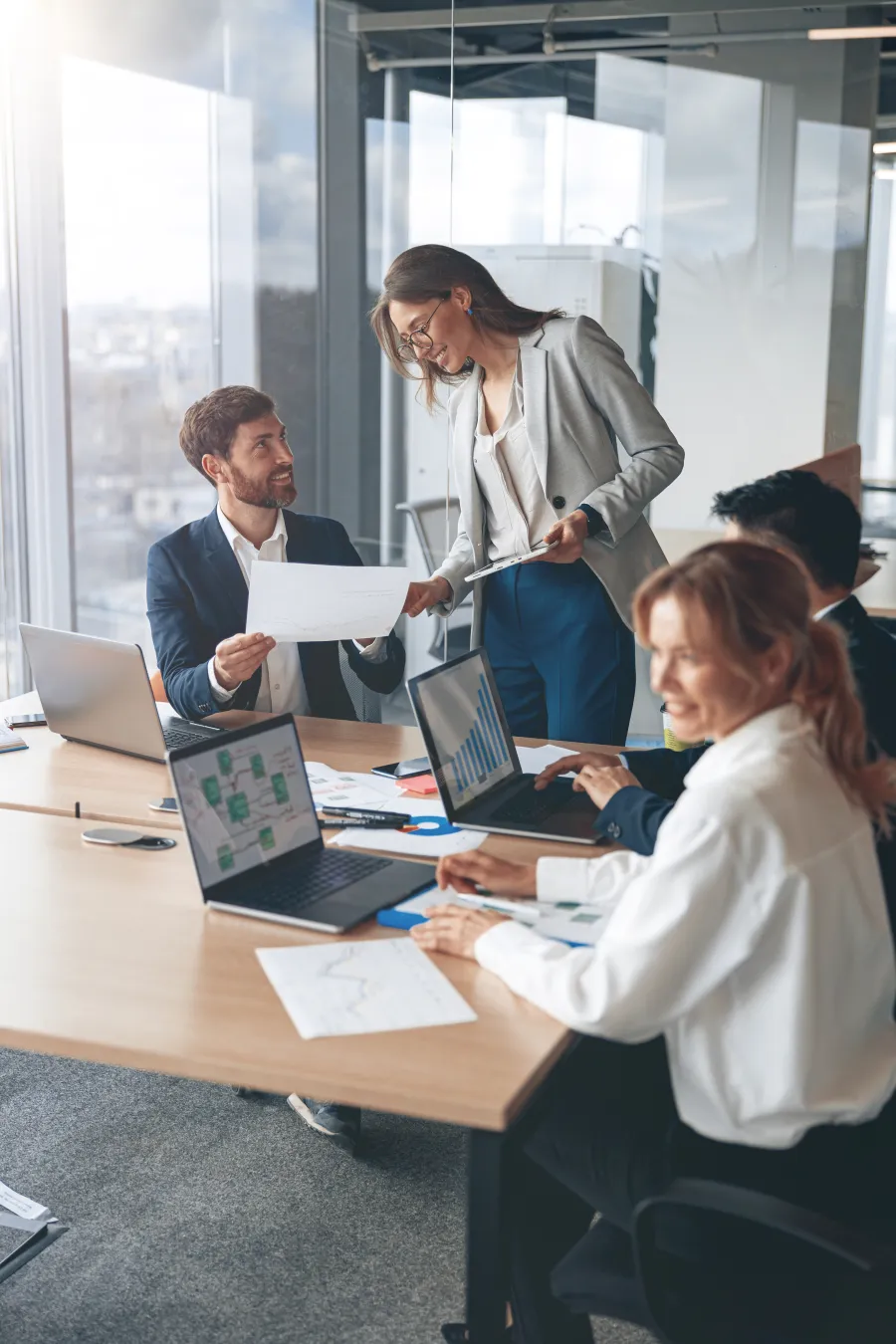 a group of people in an office
