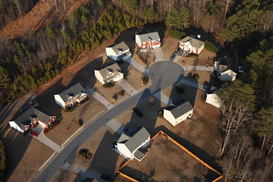 a group of houses and trees