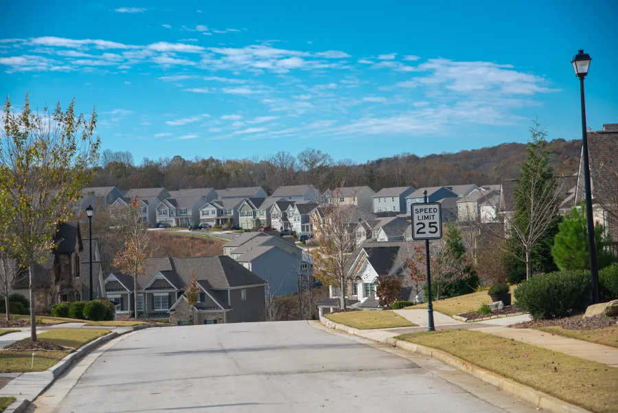 a neighborhood street with houses