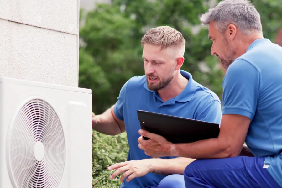 a few men looking at a laptop