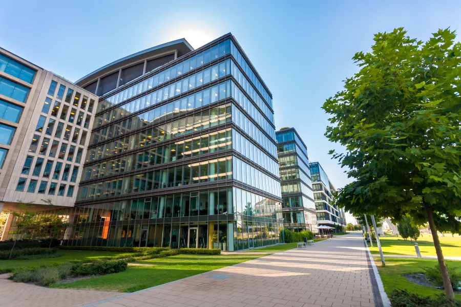 a building with glass walls