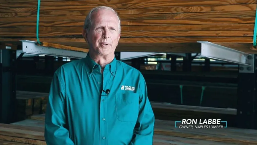 Split-screen view of a video page featuring a man in teal shirt and a web interface for content management.
