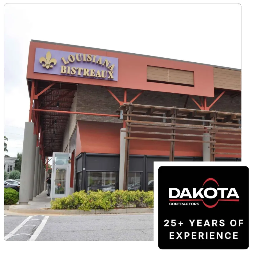 Exterior view of Louisiana Bistreaux restaurant with signage and outdoor architectural features.