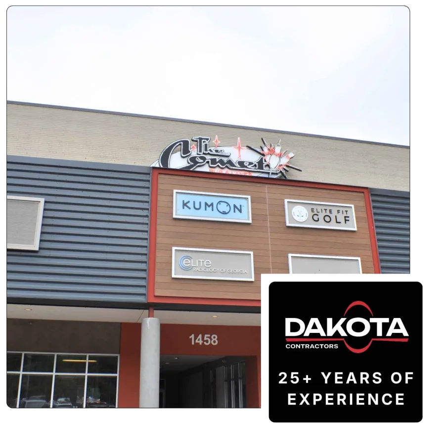 Exterior view of The Comet building featuring Kumon, Elite Fit Golf, and Elite Radiology signs at 1458 address.