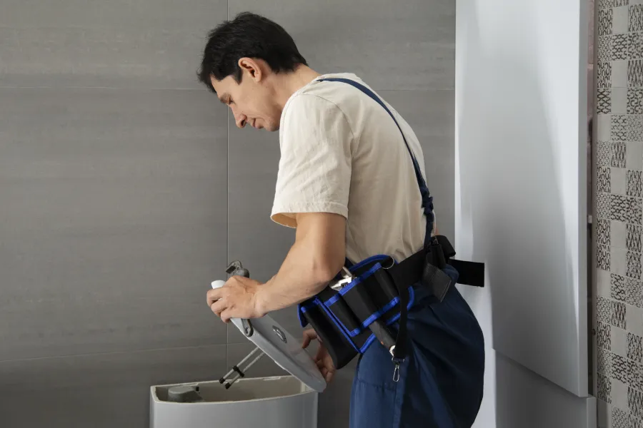 a man with a backpack looking at a phone