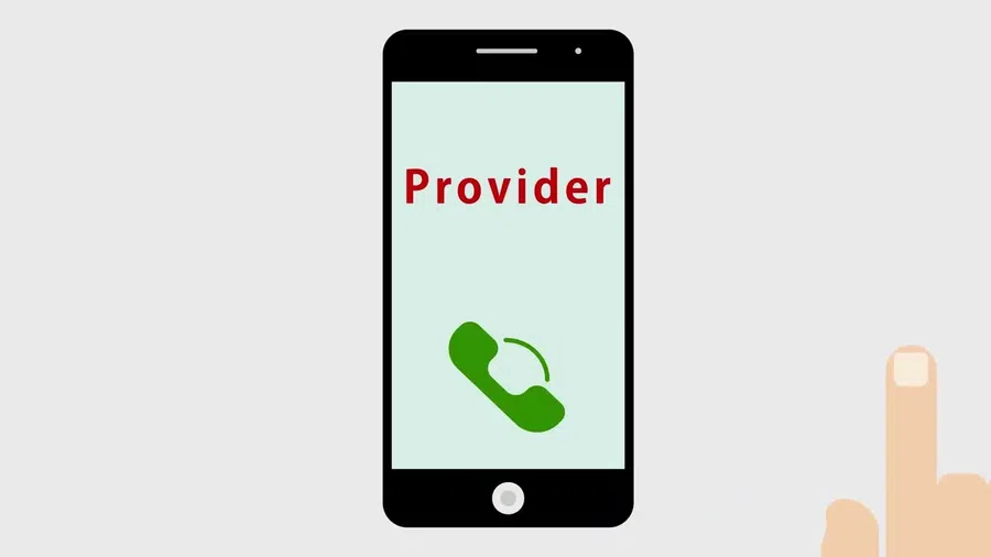 Smartphone screen showing an incoming call from Provider with a green phone icon and a finger ready to swipe.