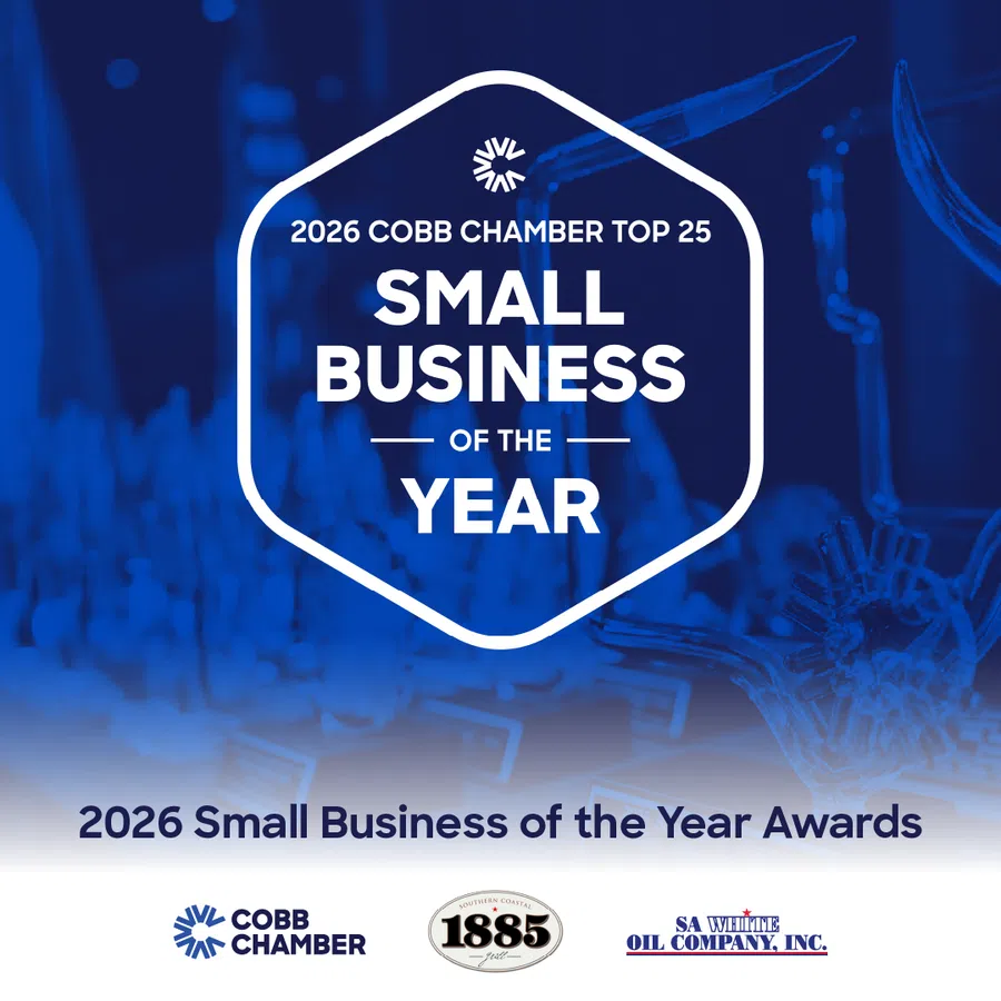 2026 Cobb Chamber Top 25 Small Business of the Year award announcement with sponsor logos.