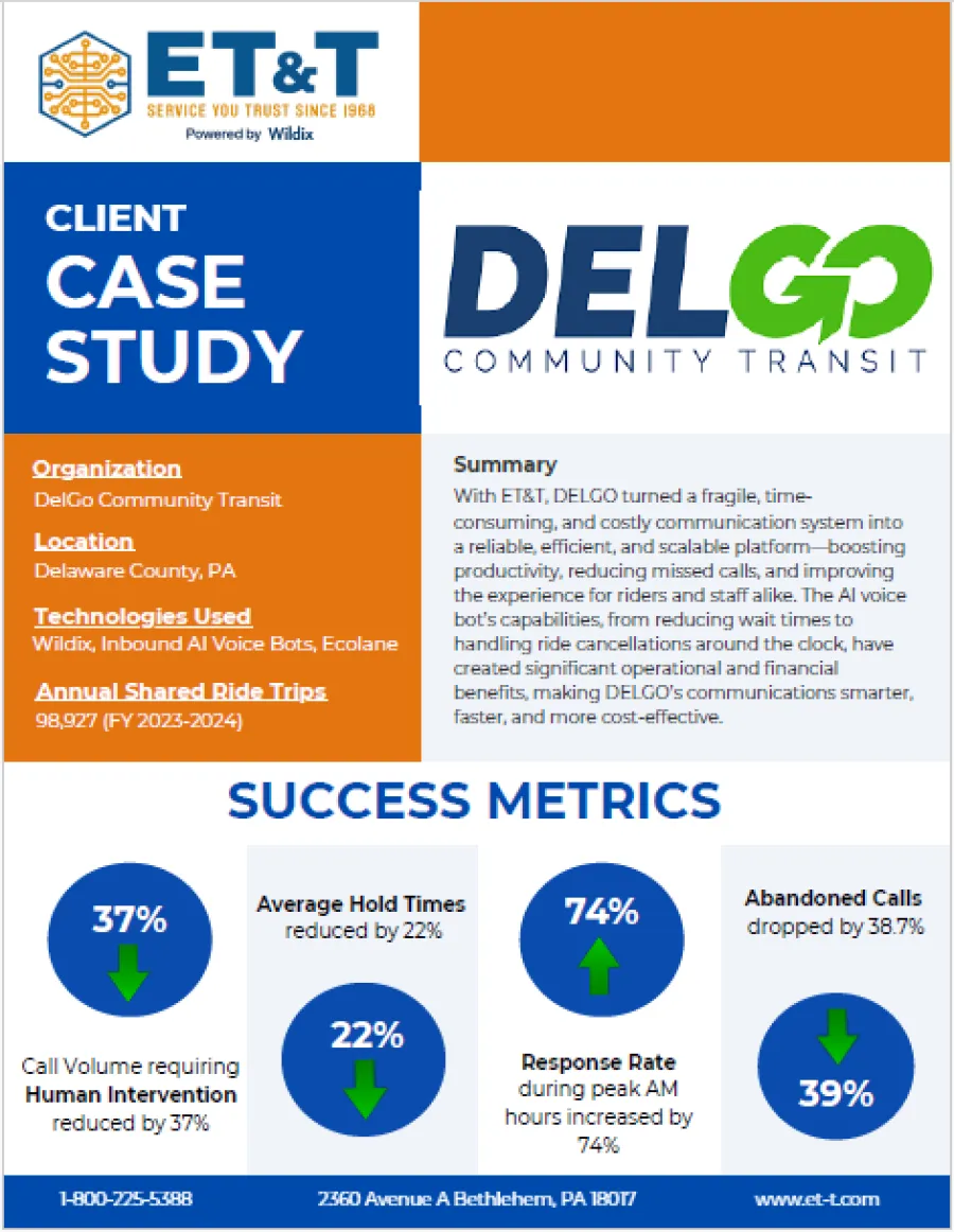 ET&T and DelGo Community Transit case study showing communication improvements and success metrics in Delaware.