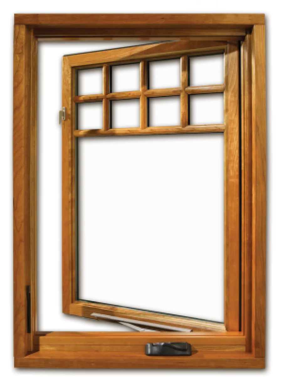 a window with a wooden frame