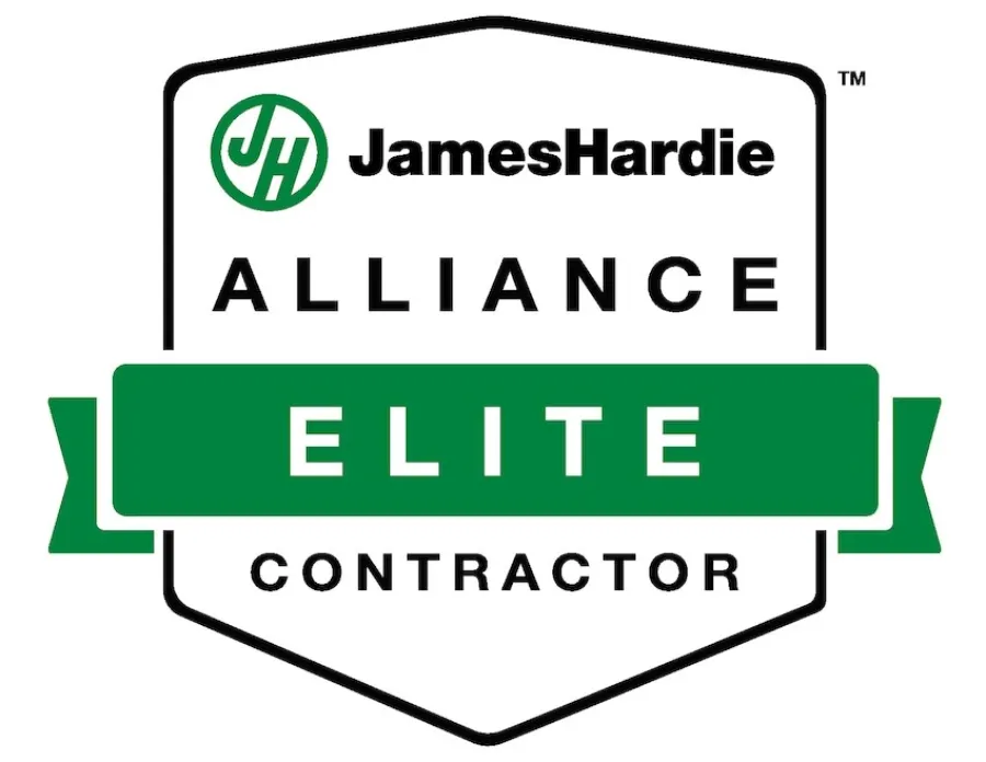James Hardie Alliance Elite Contractor logo with green and black text on white background