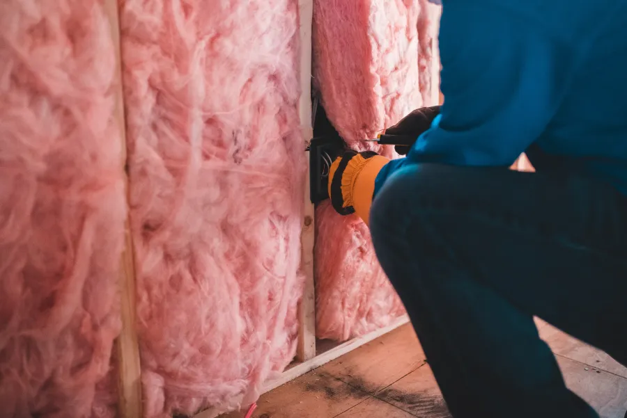a person working on attic insulation
