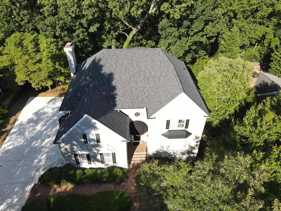 a house surrounded by trees