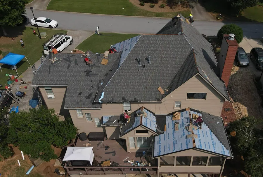 a high angle view of a house