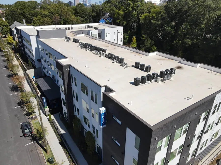 a building with a parking lot