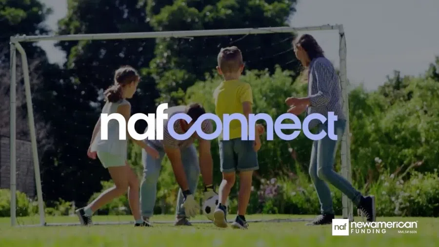 Children and adults playing soccer on grass in sunny backyard with nafconnect logo overlayed on image.