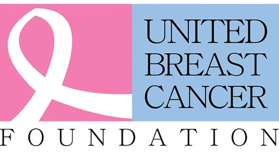 United Breast Cancer Foundation logo with pink ribbon and foundation name on blue and white background
