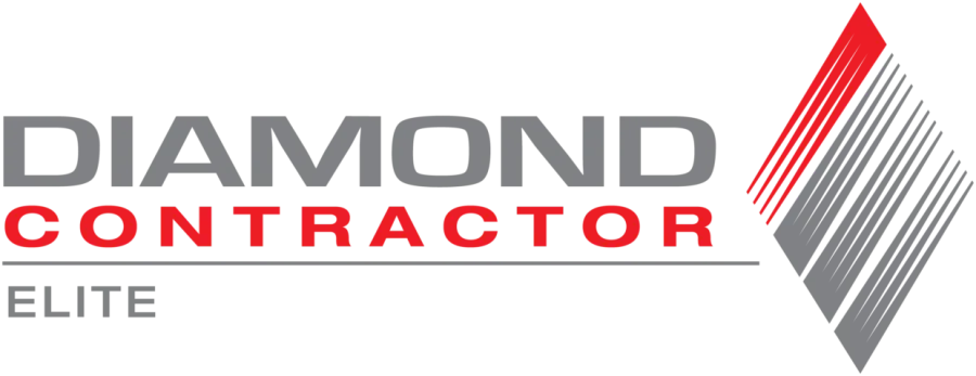 Diamond Contractor Elite logo with gray and red text and a stylized diamond graphic