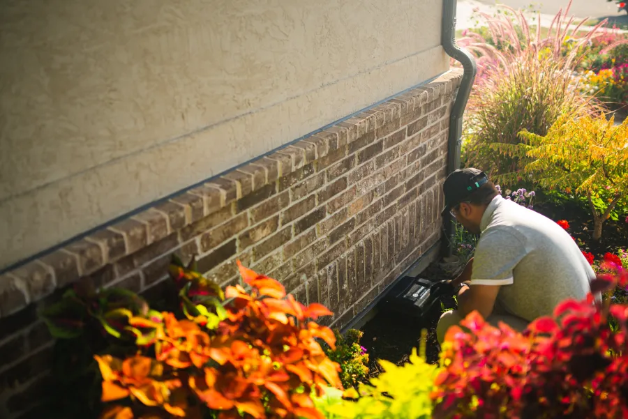 Pest control technician servicing a home for rodents.
