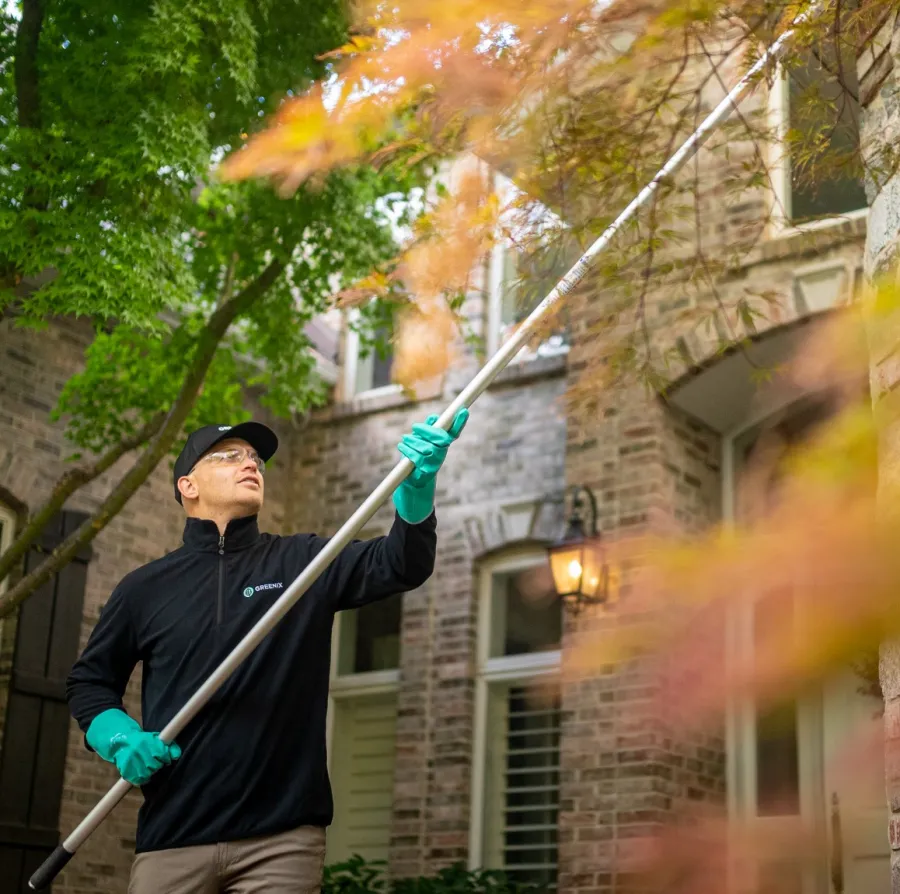 pest control technician treating a house