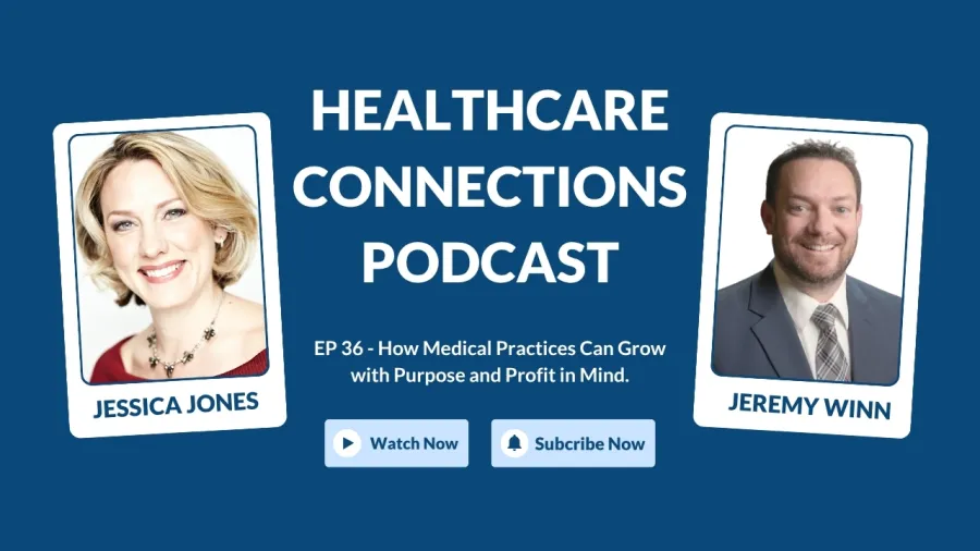 Healthcare Connections Podcast episode 36 with Jessica Jones and Jeremy Winn discussing medical practice growth.