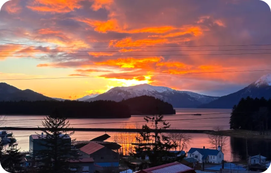 a sunset over a lake