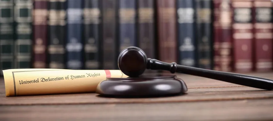 a gavel on a wooden surface