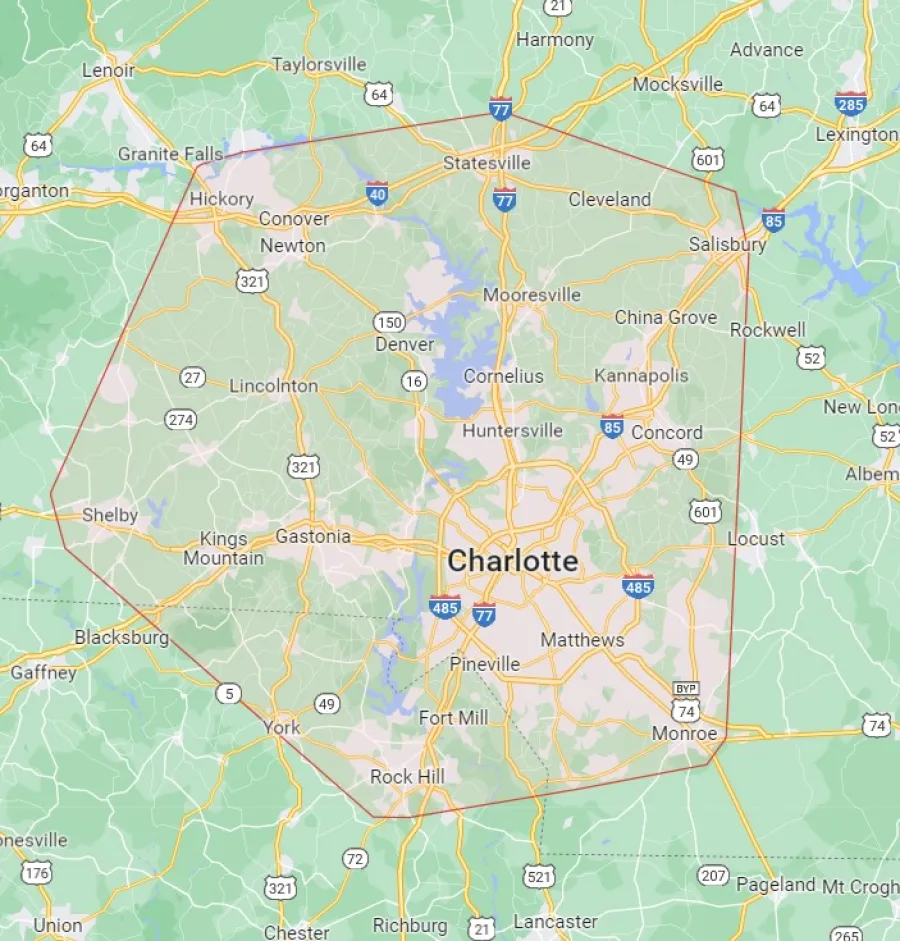 map of Greater Charlotte service area