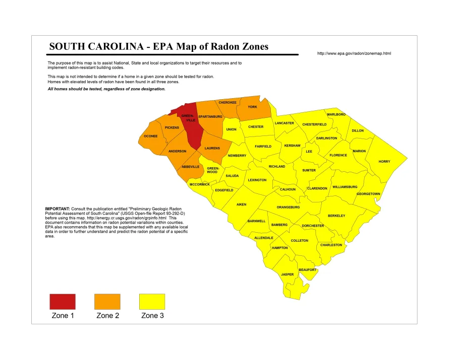 radon levels South Carolina