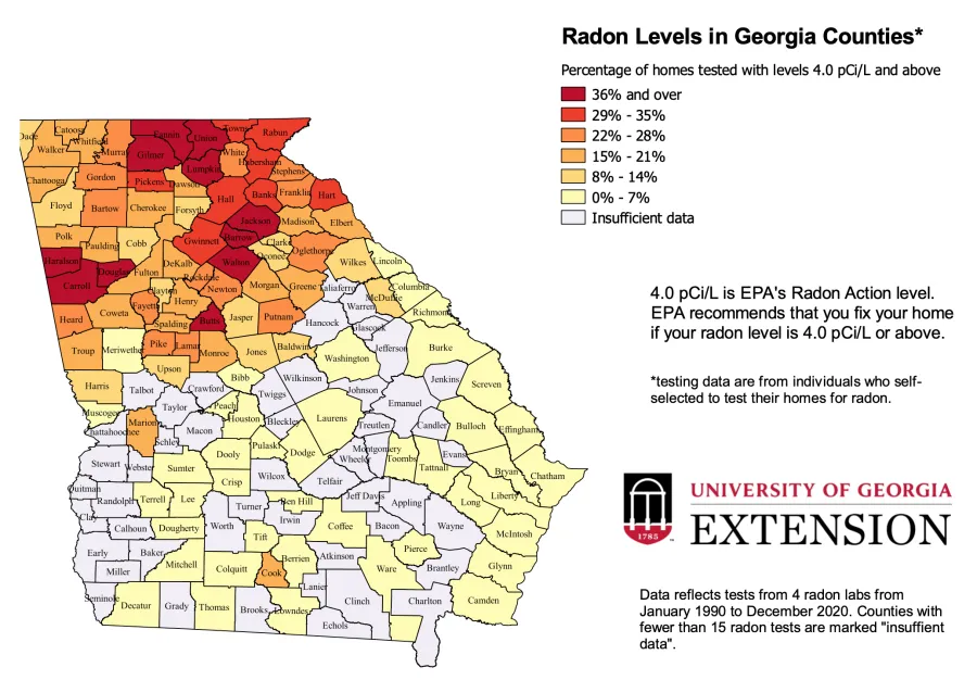 radon levels map Georgia
