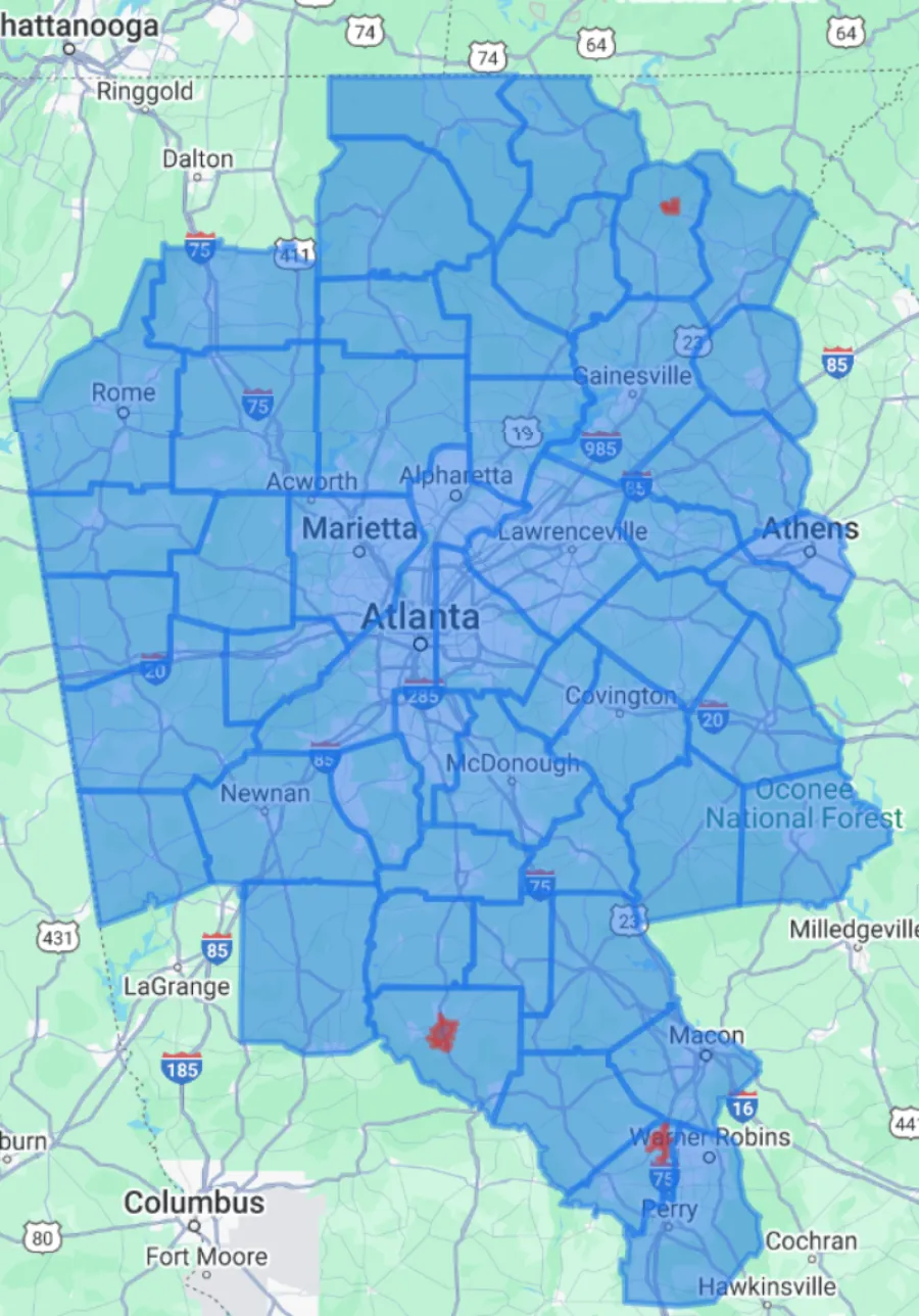 Georgia Service Map, Atlanta Residential and Commercial Inspections, Atlanta Property Inspections, Commercial Property Inspections, Atlanta  Commercial Property Inspector, Atlanta LunsPro Inspection Group